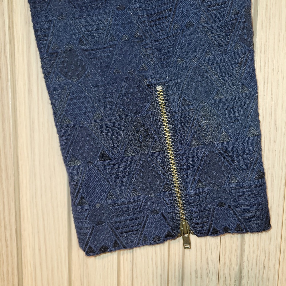 Cartonnier Anthropologie Charlie Ankle Pants Navy Blue Geometric Jacquard 2 - Picture 7 of 13